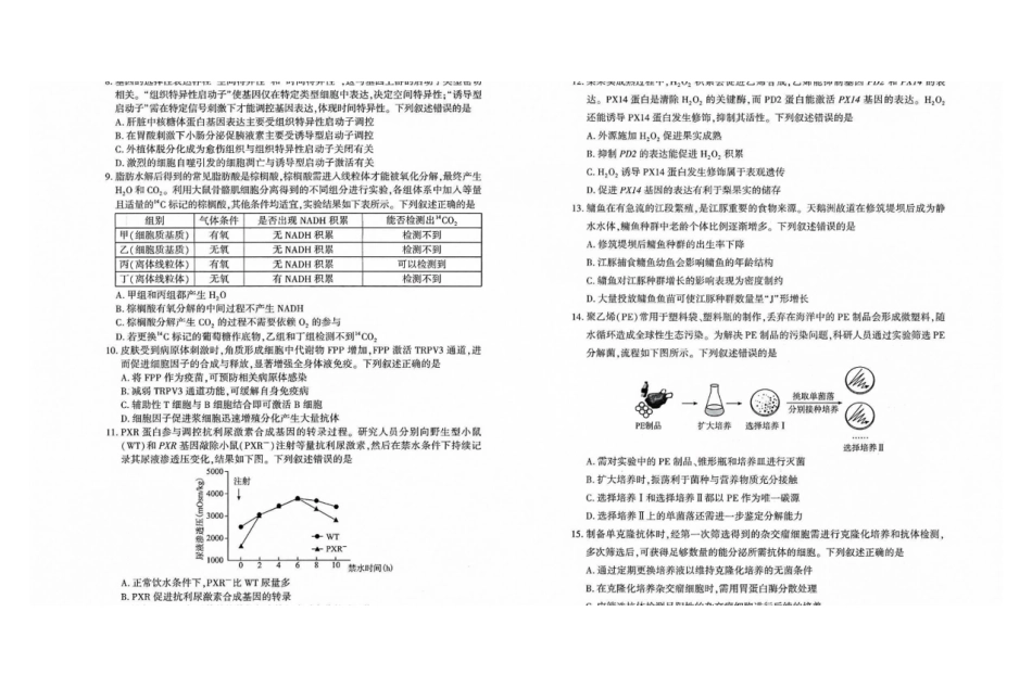 生物()湖北武汉市2027届高中毕业生高三年级九月调研考试(武汉九调)(9.16-9.18).pdf_第2页