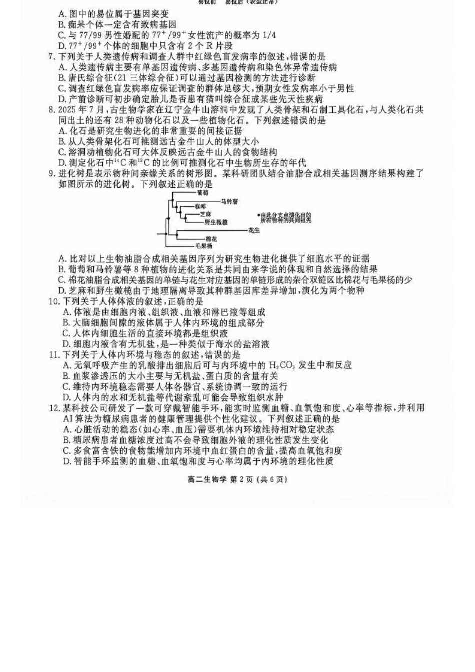 生物+答案辽宁点石联考2026年高二年级秋季9月入学学情检测(9.8-9.9).docx_第2页