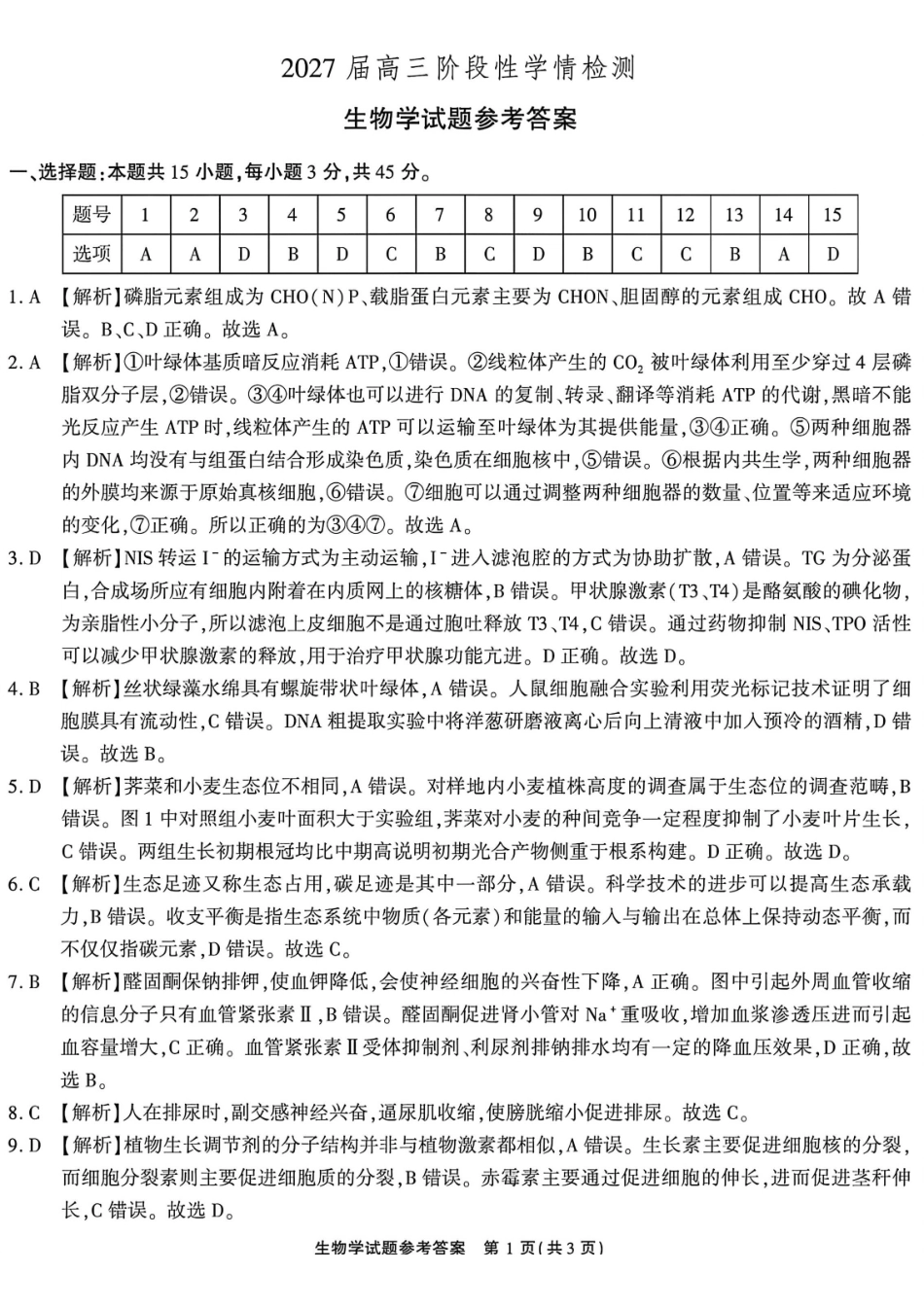 生物安徽安徽六校2027届高三年级阶段性学情检测(9.17-9.18)(1).pdf_第1页