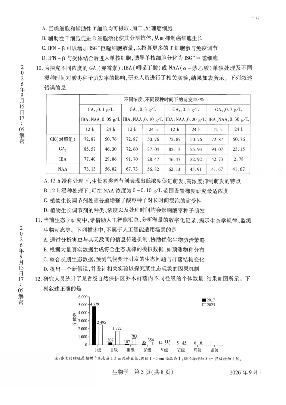 生物河南安阳市2027届高三年级9月学情调研(9.15-9.16).pdf_第3页