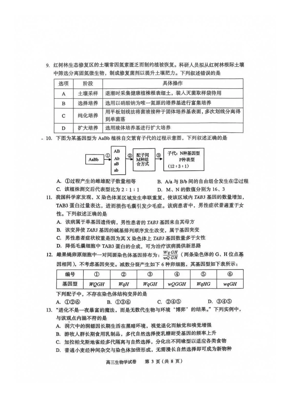 生物湖北黄石市2026年全市高三年级（9月）质量监测(黄石九调)(9.15-9.16).docx_第3页