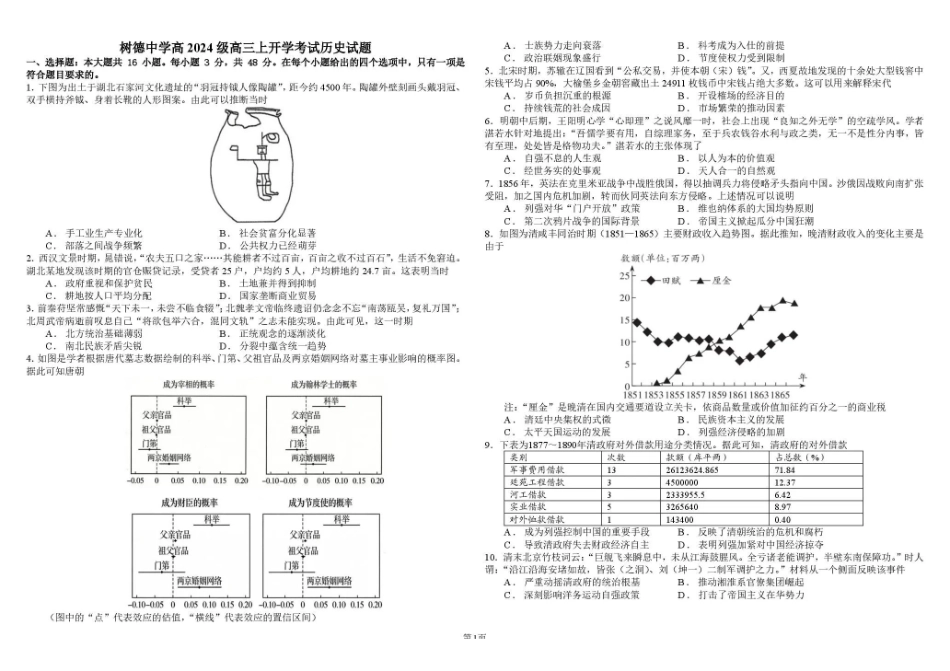 树德中学2027届高三上学期开学考试历史+答案.pdf_第1页