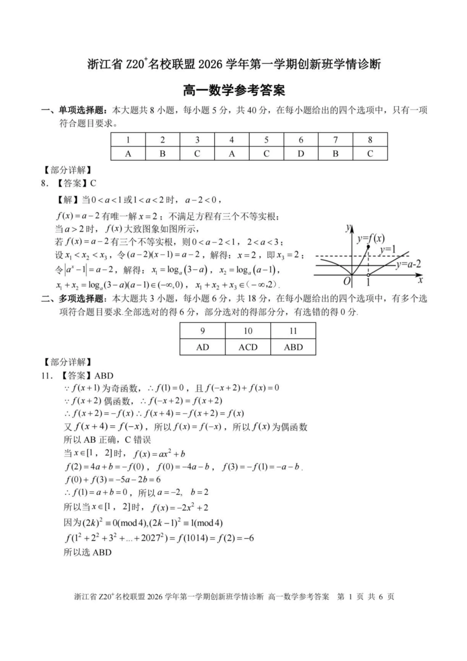 浙江Z20名校联盟2026-2027学年高一上学期创新班开学学情诊断数学答案.pdf_第1页