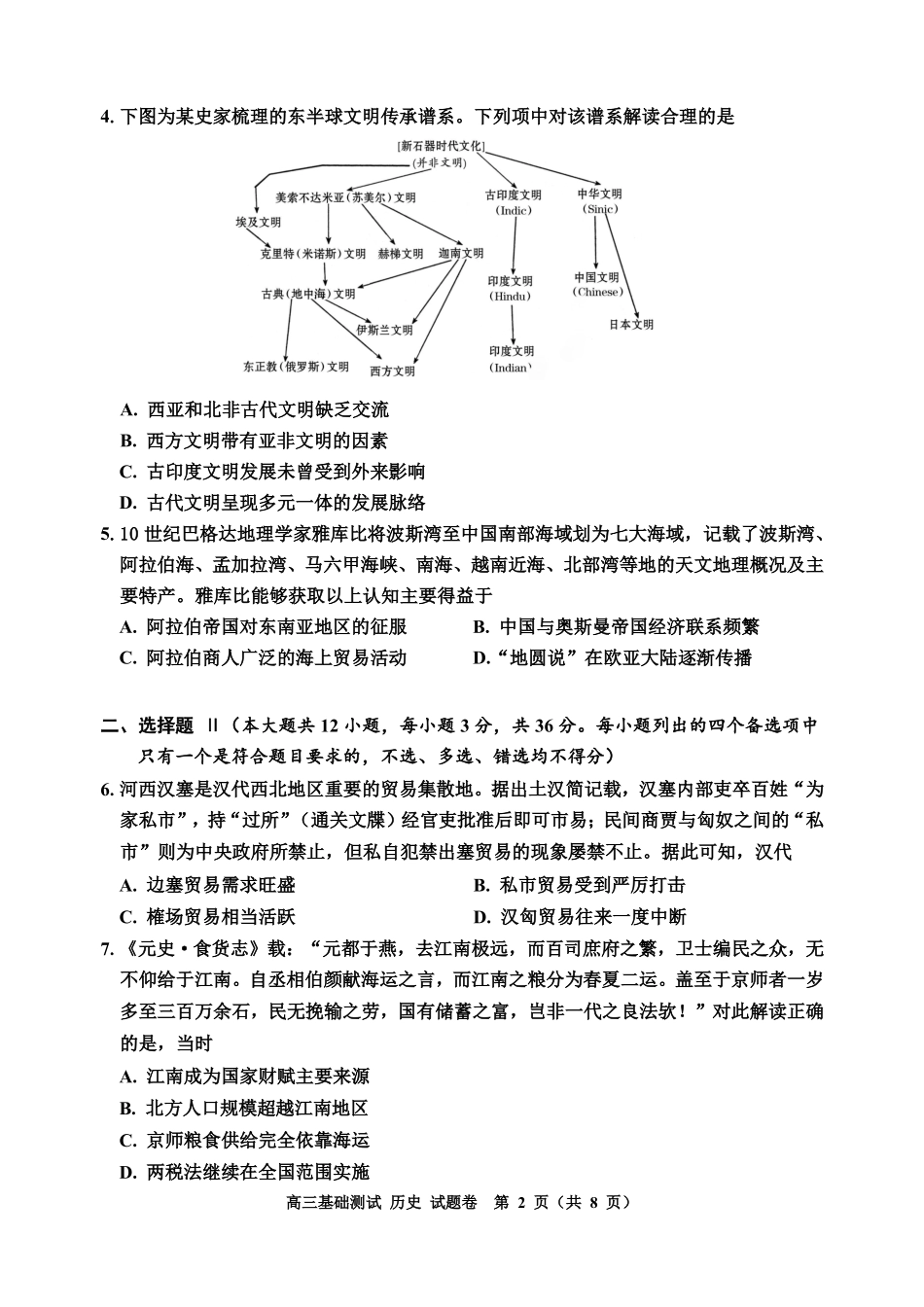 浙江嘉兴市2027届高三上学期一模基础测试历史试题.pdf_第2页