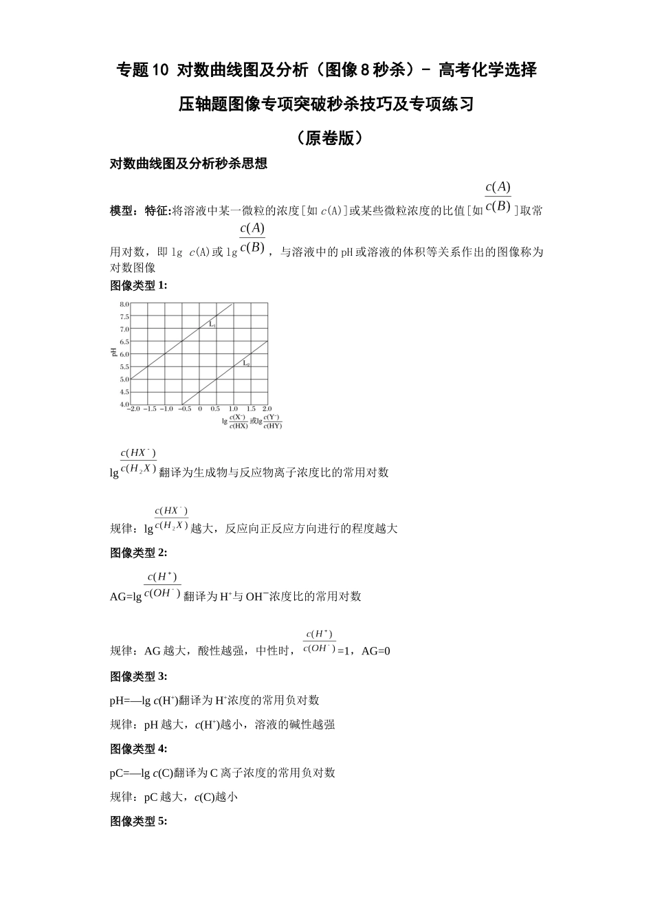专题10对数曲线图及分析(图像8秒杀)-高考化学选择压轴题图像专项突破秒杀技巧及专项练习(原卷版).docx_第1页