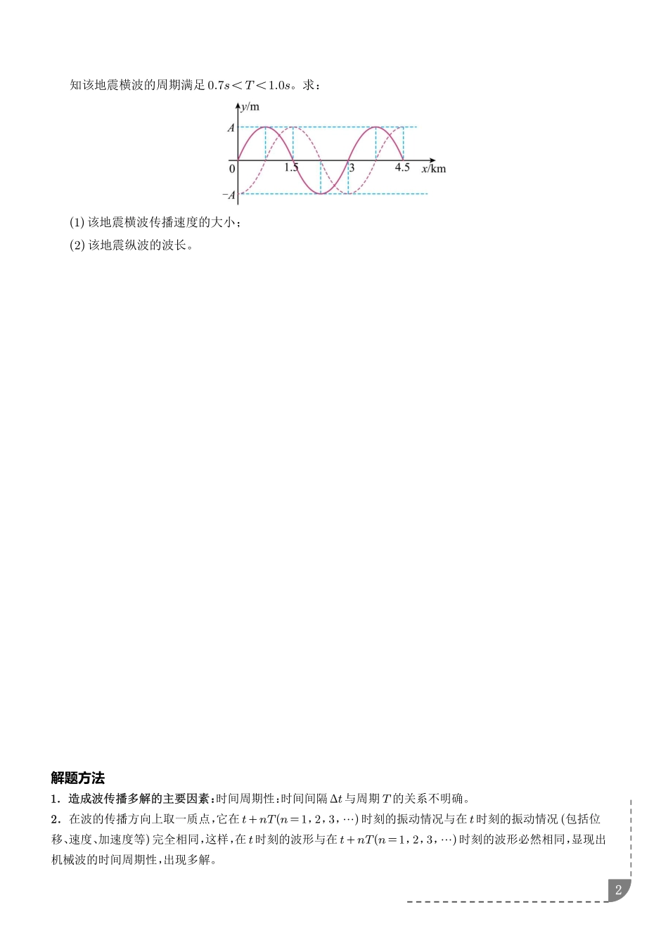 专题波传播的多解问题(专项训练)(学生版).pdf_第2页