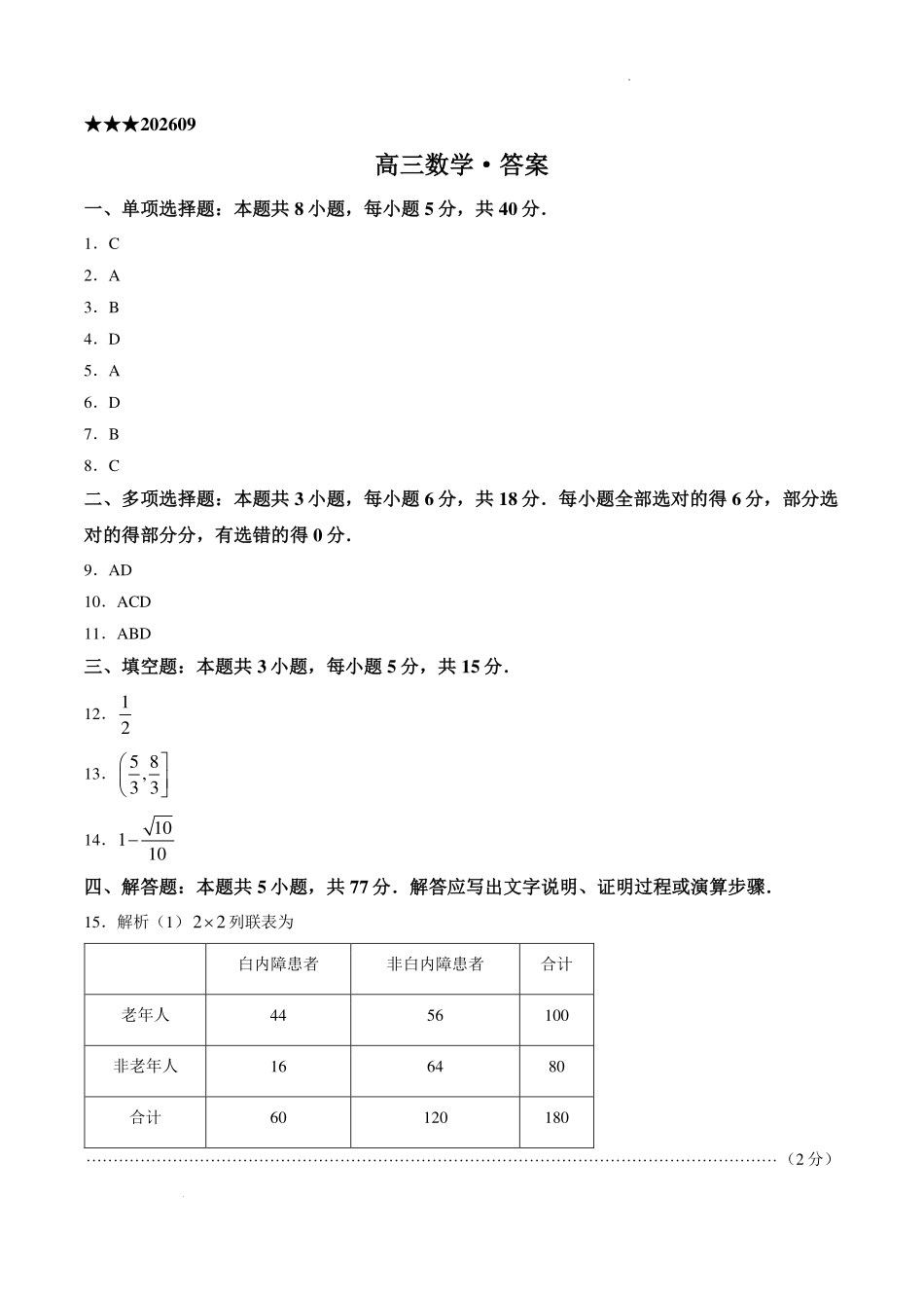 湖北武汉三中2027届高三上学期九月月考数学答案.pdf_第1页