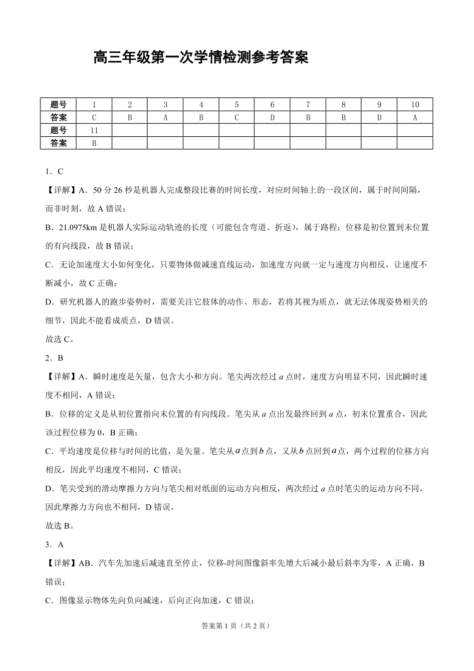 江苏盐城明达中学2027届高三上学期第一次学情检测物理答案.pdf_第1页