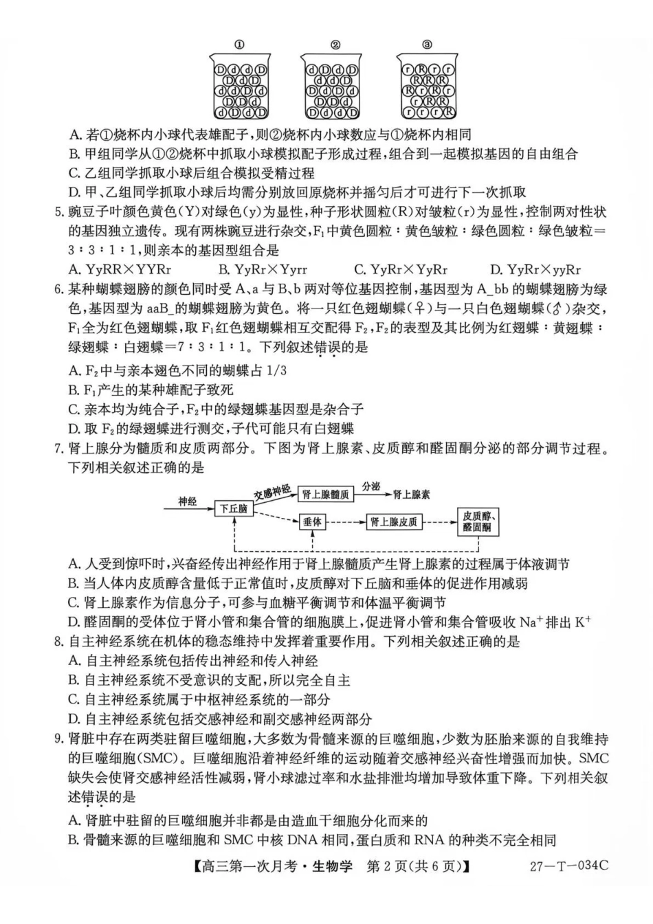 生物(下标27-T-034C)云南昆明市第一中学等校2026-2027学年秋季学期高三年级第一次月考(下标27-T-034C)(9.22-9.23).pdf_第2页