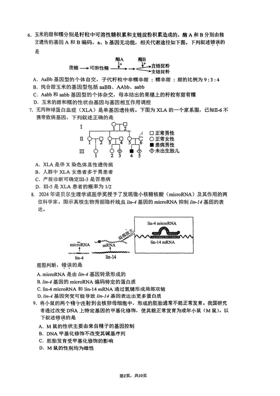 生物+答案【全国百强校】北京市清华大学附属中学2024级(2027届)高三年级9月第一次月考（9月下旬).pdf_第2页