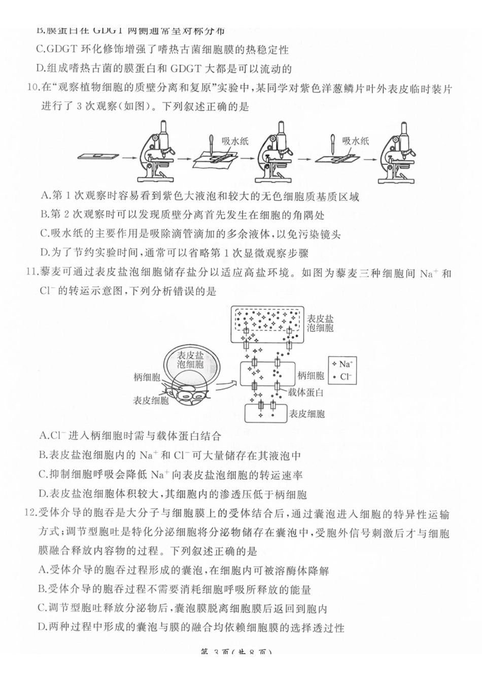 生物山西部分学校(百师联盟)2027届高三年级上学期9月联考(9.28-9.29).pdf_第3页
