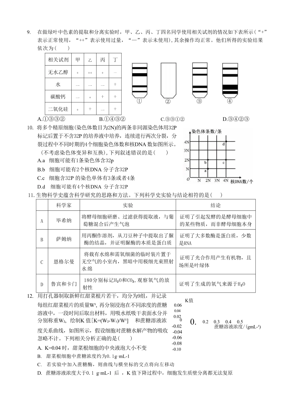 生物重庆市西南师大附中、鲁能巴蜀中学、万州高级中学高2027届高三年级上学期九月联合诊断考试(9.29-9.30).pdf_第3页