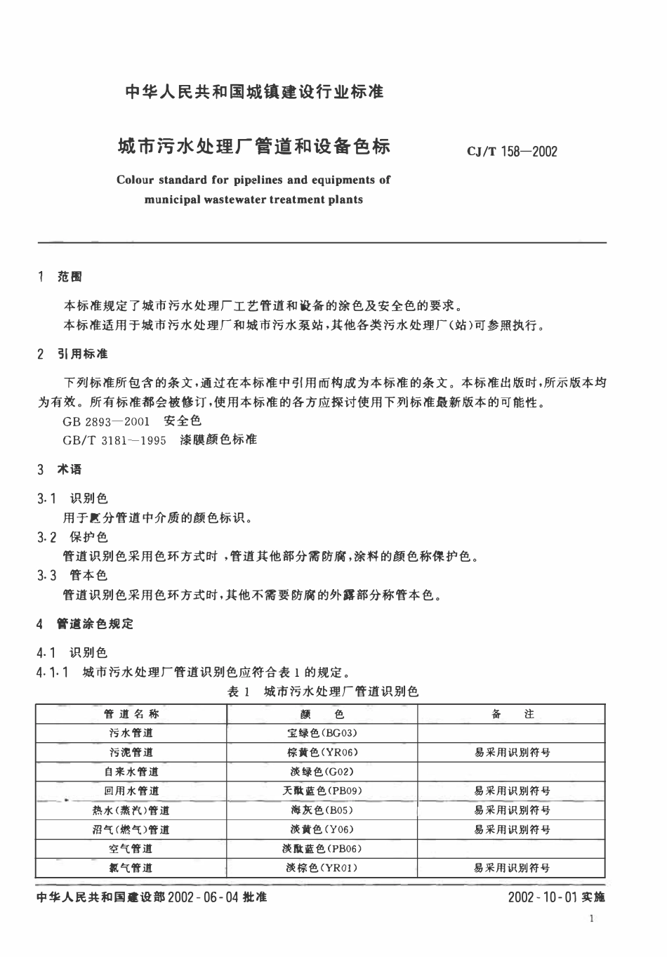 CJT 158-2002 城市污水处理厂管道和设备色标(OCR).pdf_第3页