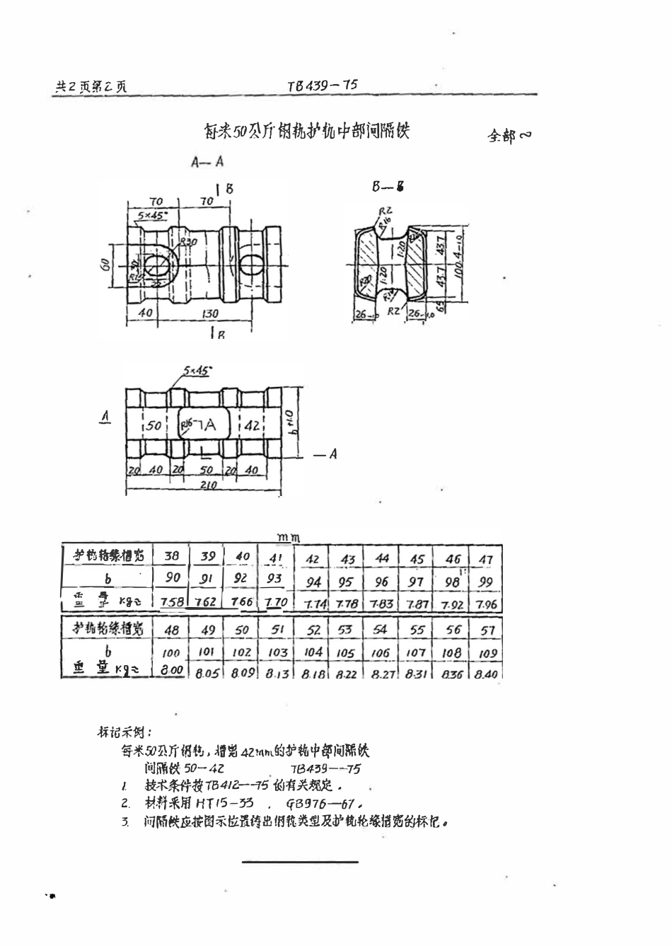 TBT 439-1975 道岔护轨中部间隔铁.pdf_第2页