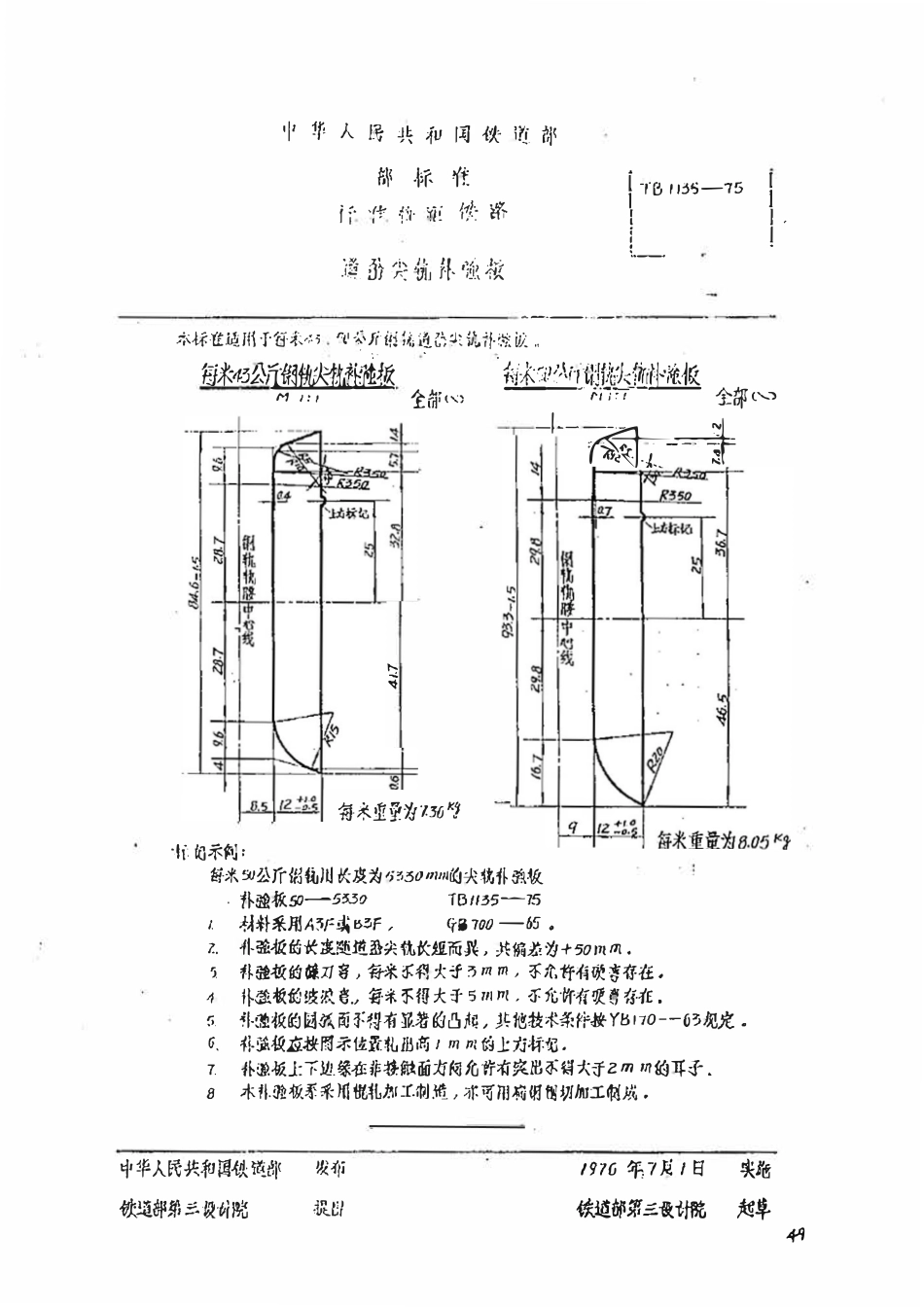 TBT 1135-1975 道岔尖轨补强板.pdf_第1页