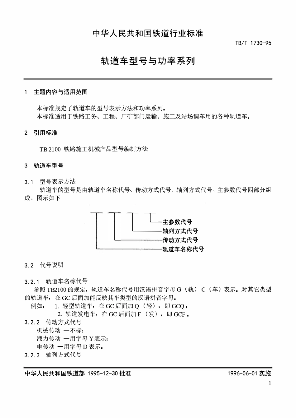 TBT 1730-1995 轨道车型号与功率系列.pdf_第1页