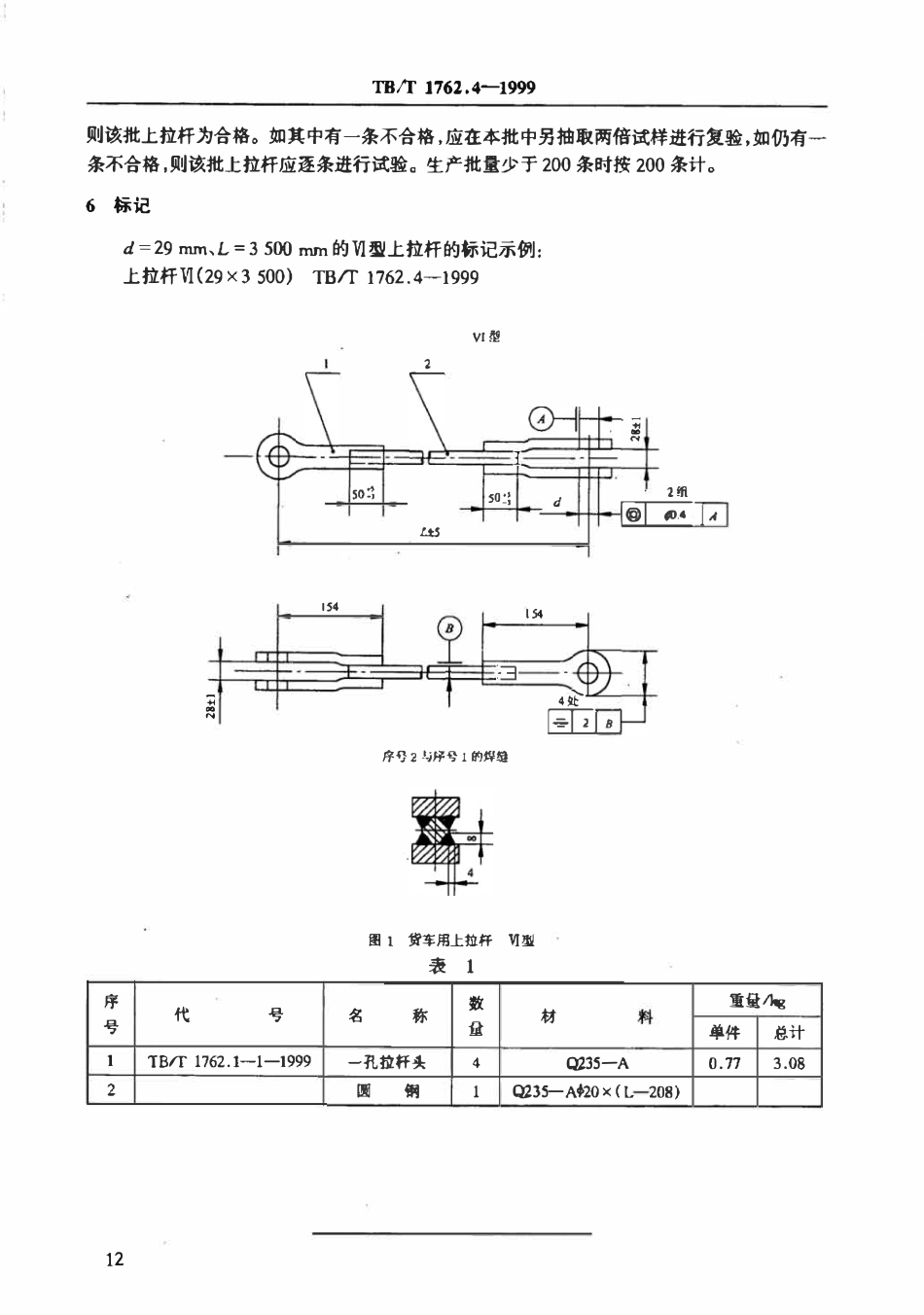 TBT 1762.4-1999 货车用上拉杆 VI型.pdf_第2页