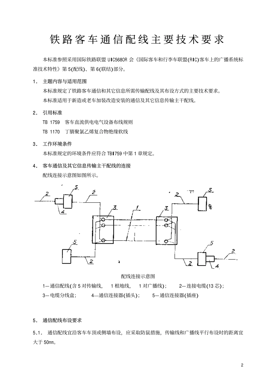 TBT 2133-1990 铁路客车通信配线主要技术要求.pdf_第2页